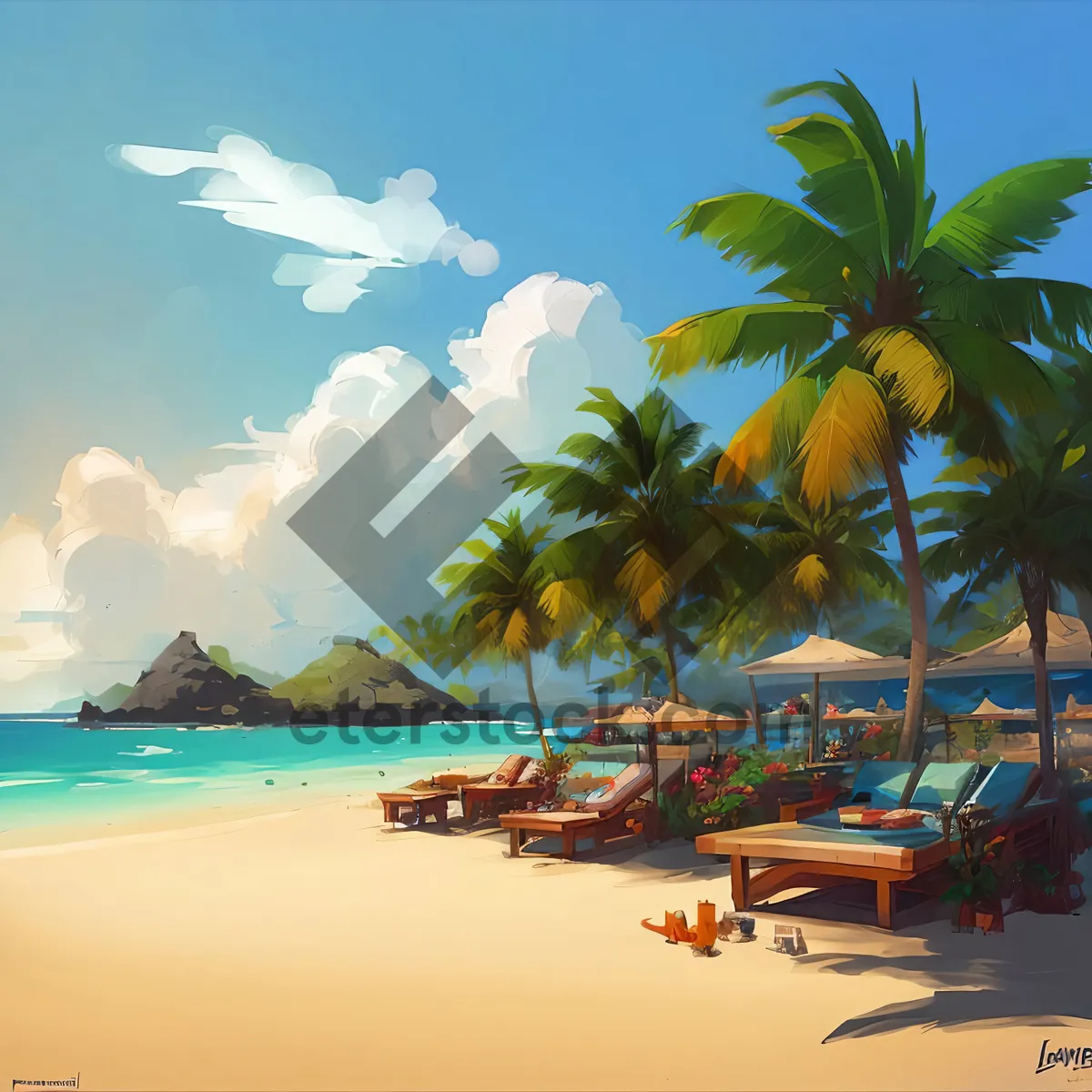 Picture of Tropical paradise beach relaxation under sunny sky.