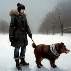 Snowy Dog Leash Fun in Winter Wonderland