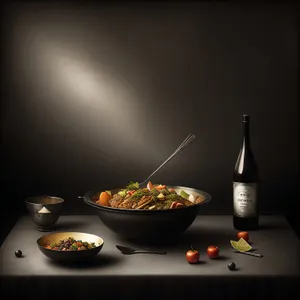 Cooking Bliss: Wok, Pan, Food, Wine and Glass
