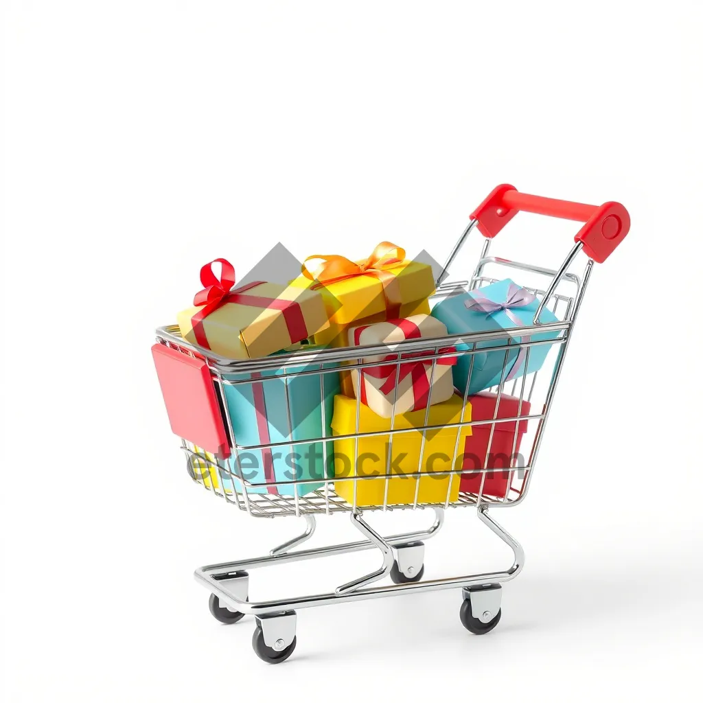 Picture of 3D supermarket shopping cart with empty basket