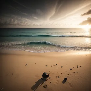 Tranquil Beach Sunset over Tropical Waters