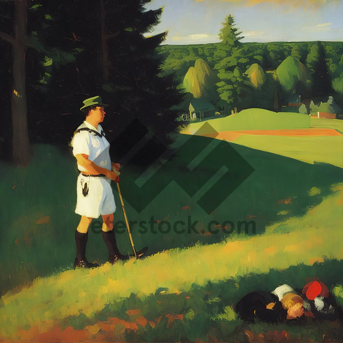 Picture of Golfer swinging club on green grass