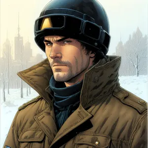 Winter Aviator Portrait with Helmet and Uniform