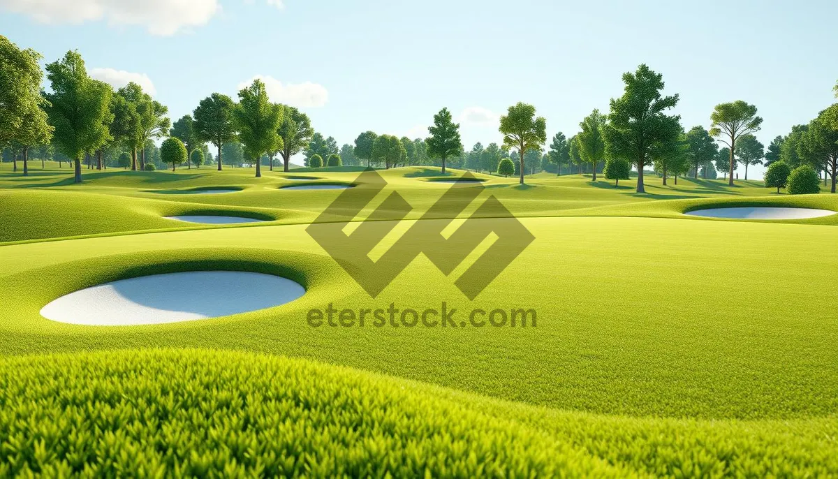 Picture of Sunny Golf Course Landscape with Rapeseed Fields