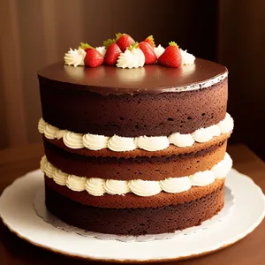 Fresh strawberry cake with cream and berries