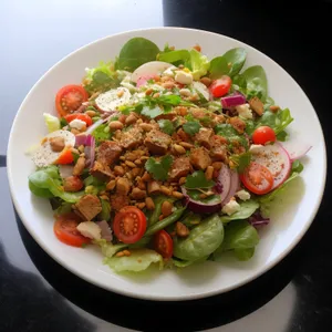 Fresh vegetable salad with tomato and cucumber slices