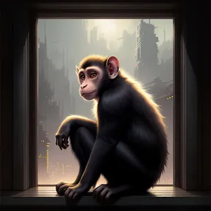 Wild Primate Ape Using Elevator