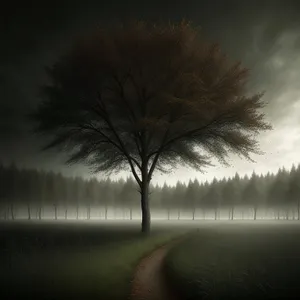 Majestic Sunlit Sky Over Tree-Adorned Landscape