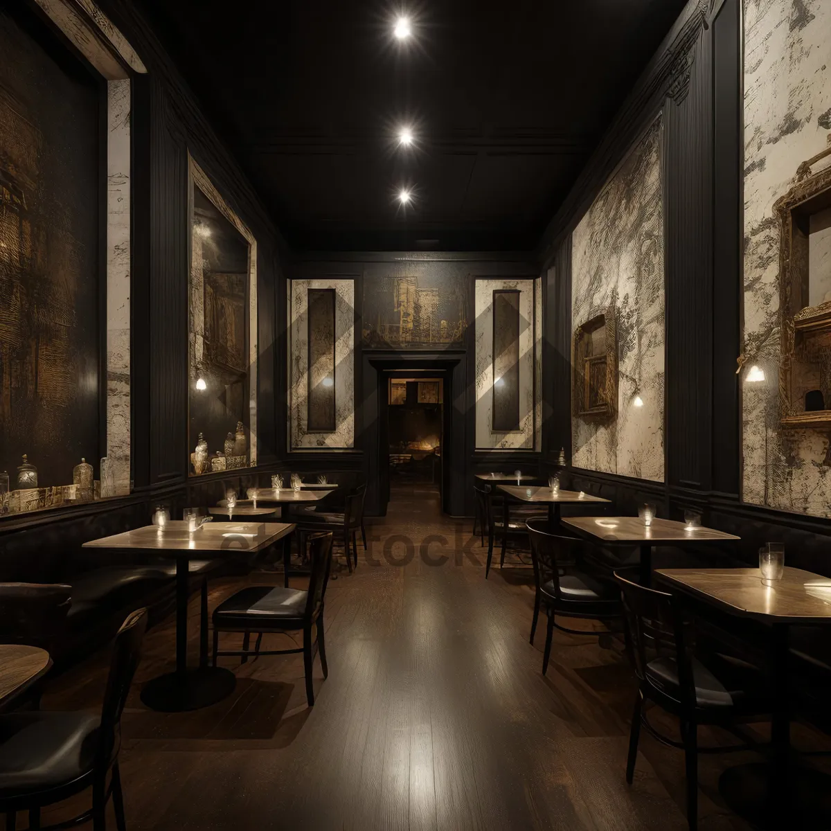 Picture of Modern restaurant interior design with luxury furniture and wood accents.