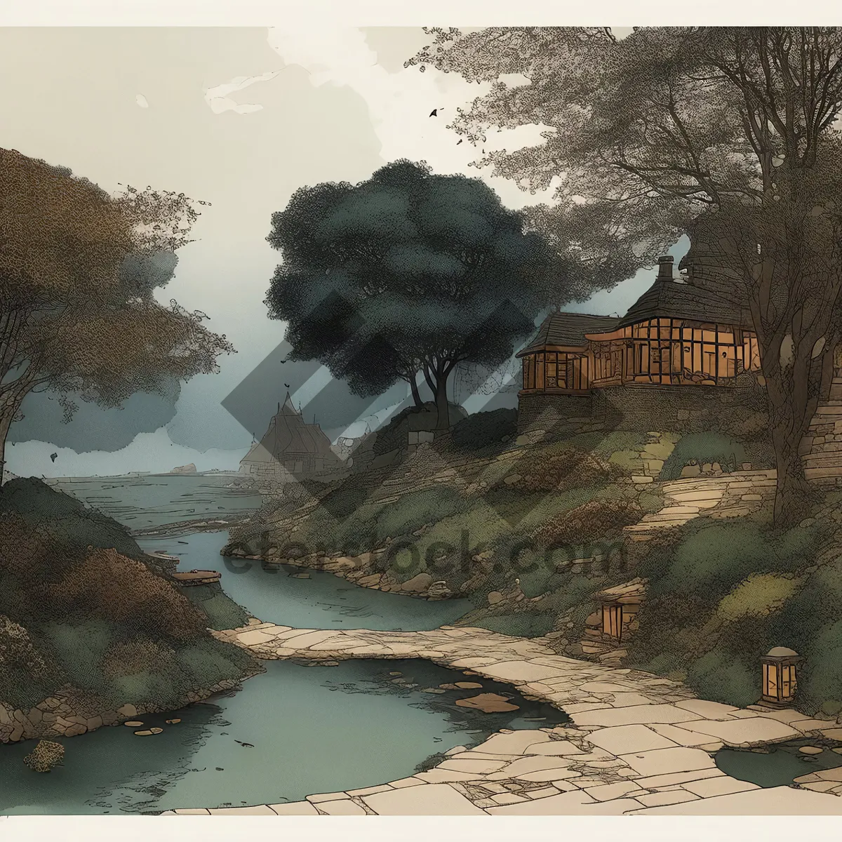 Picture of River Landscape with Beaver and Forest