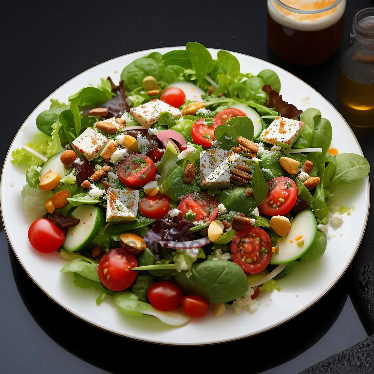 Picture of Delicious Gourmet Salad with Fresh Vegetables and Cheese