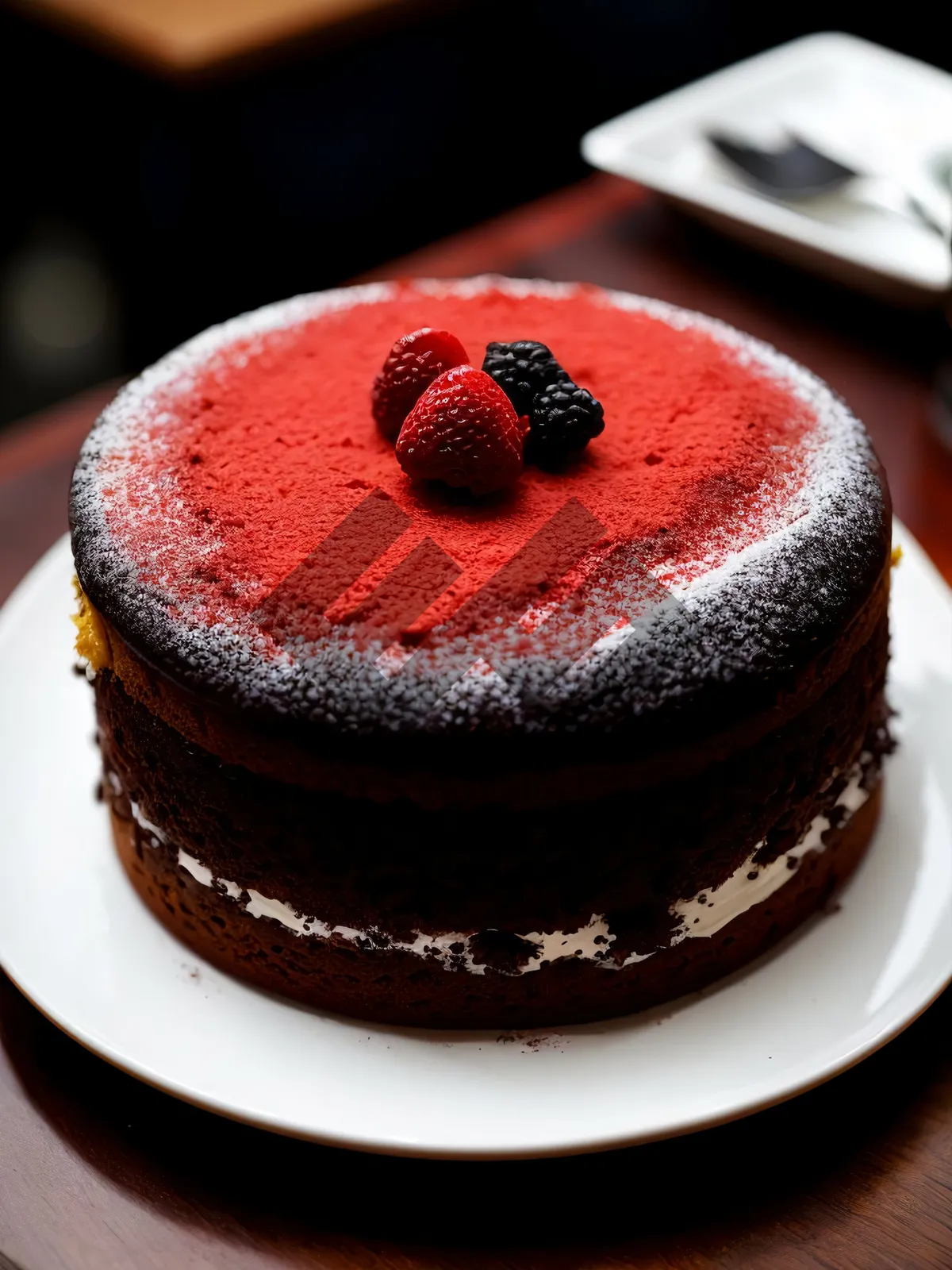 Picture of Delicious Strawberry Berry Cake with Fresh Berries and Cream