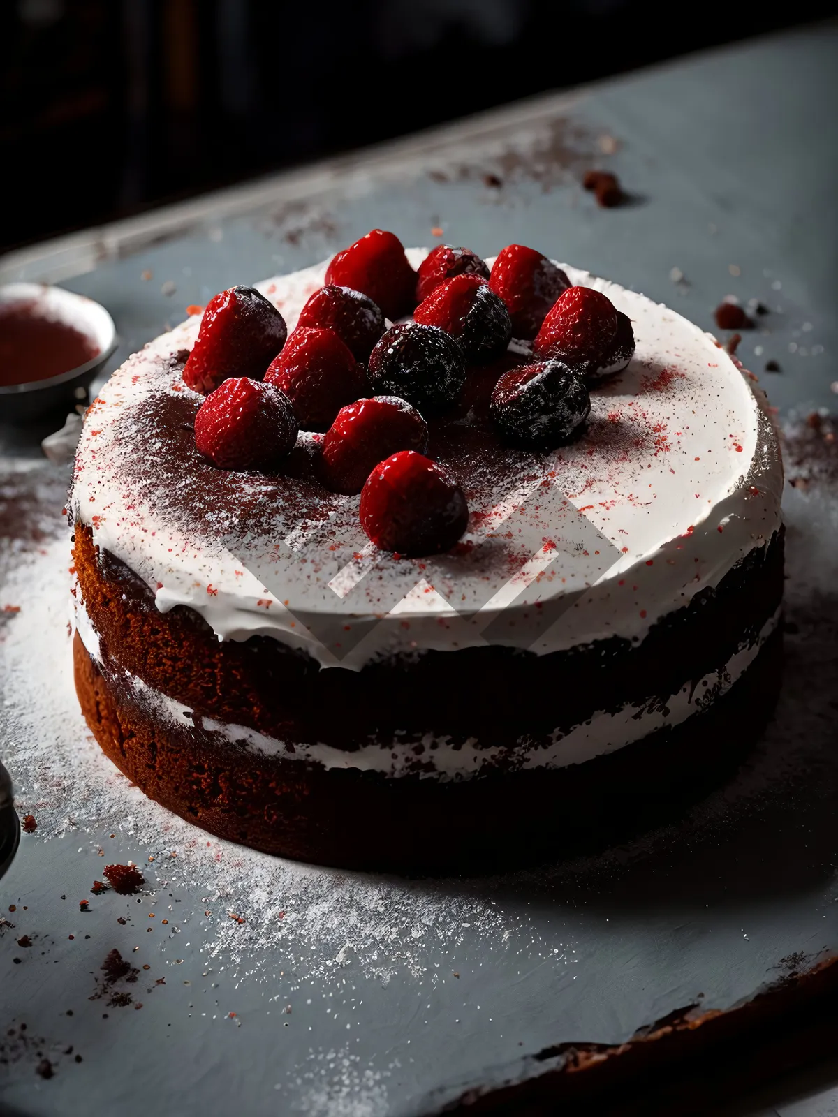 Picture of Delicious Fruit and Chocolate Cake with Berries