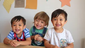 Happy group of children learning at home together