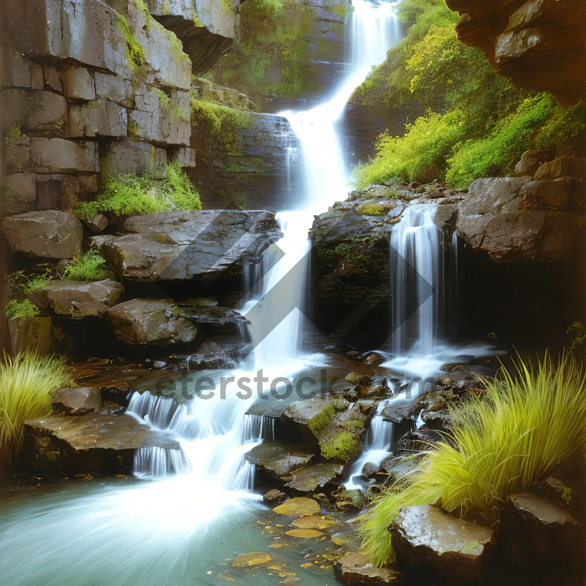 Picture of Serene Forest Waterfall in Autumn