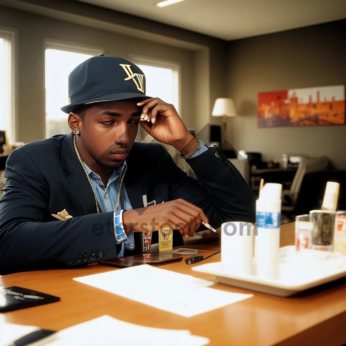 Picture of Professional businessman working on laptop at office desk