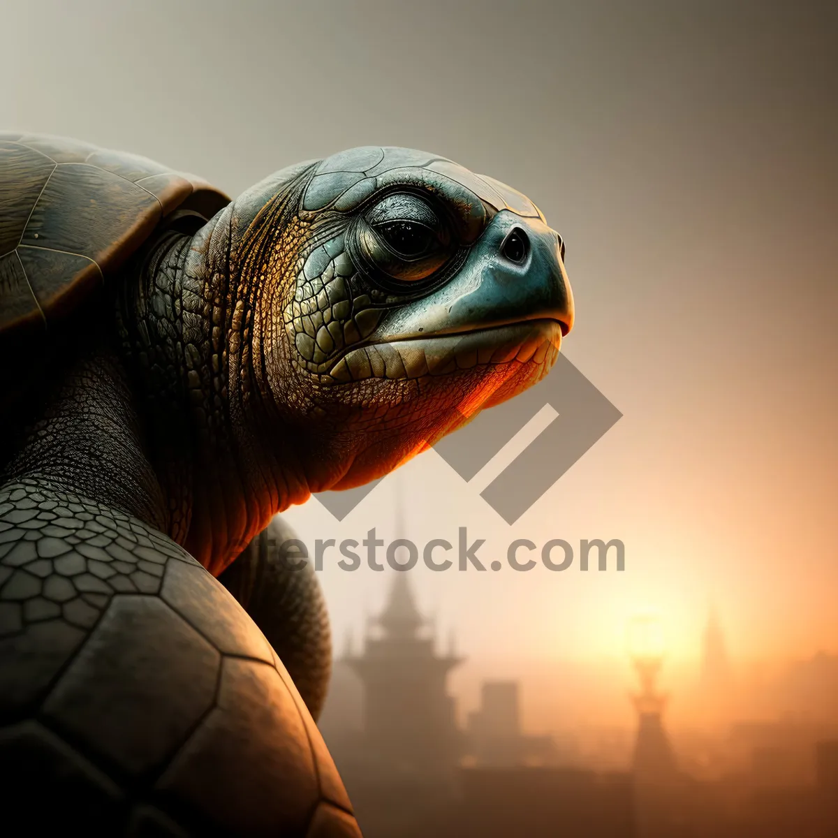 Picture of Slow-moving reptile with distinctive shell and captivating eye - Turtle