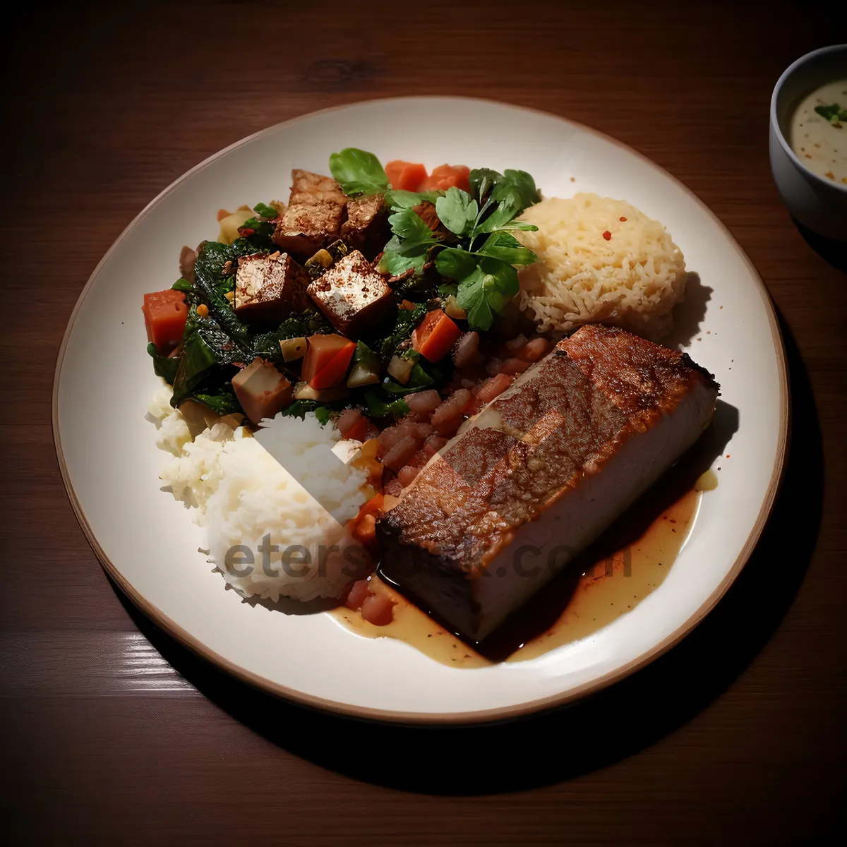 Picture of Delicious Grilled Steak with Roasted Vegetables and Sauce