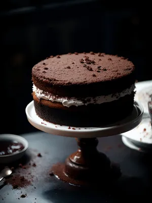 Decadent chocolate cream cake with cappuccino