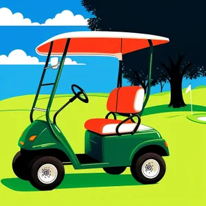 High-performance golfer driving golf cart on course.