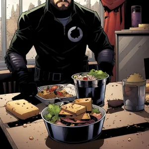 Man cooking meal in restaurant kitchen