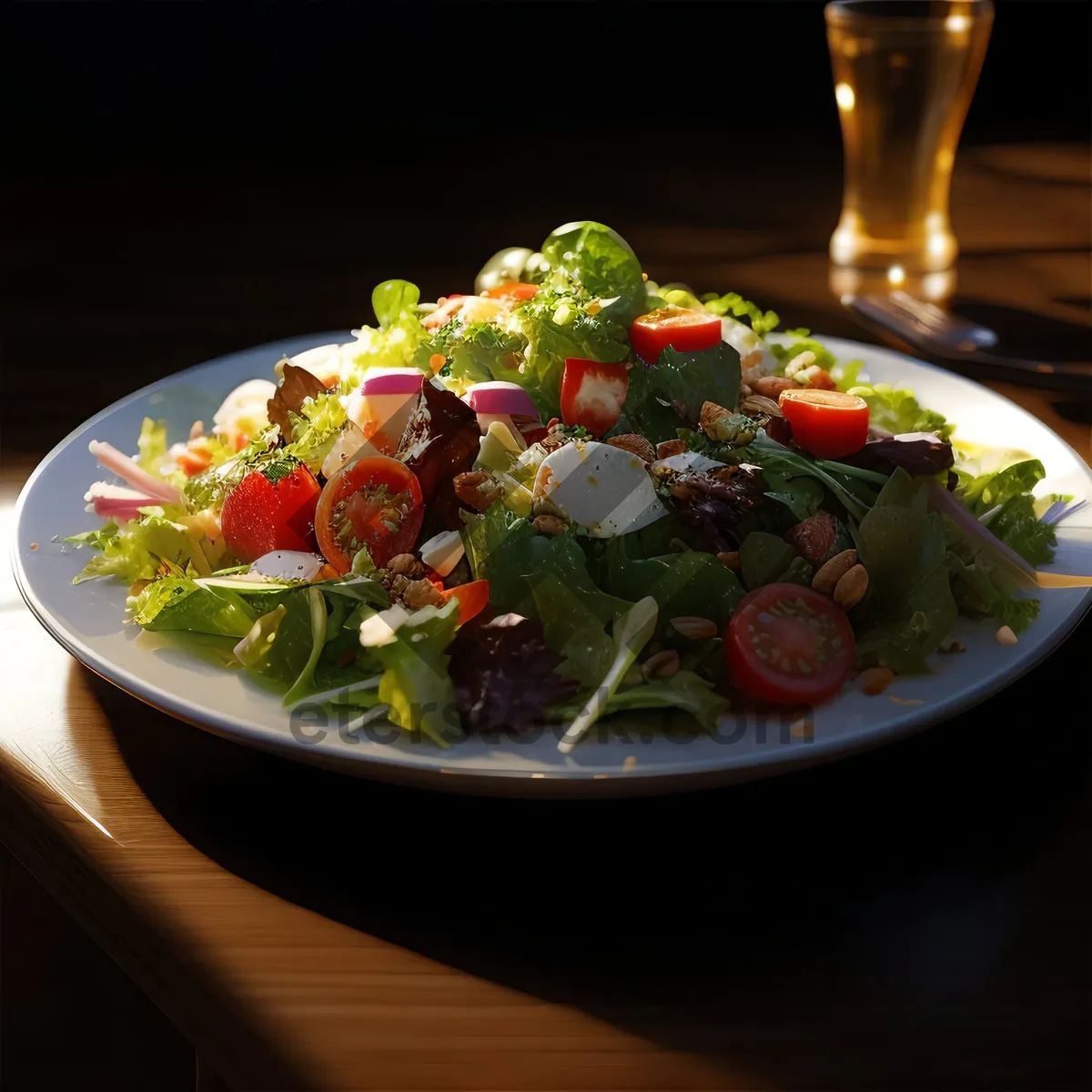 Picture of Healthy Vegetable Salad with Cheese and Tomatoes