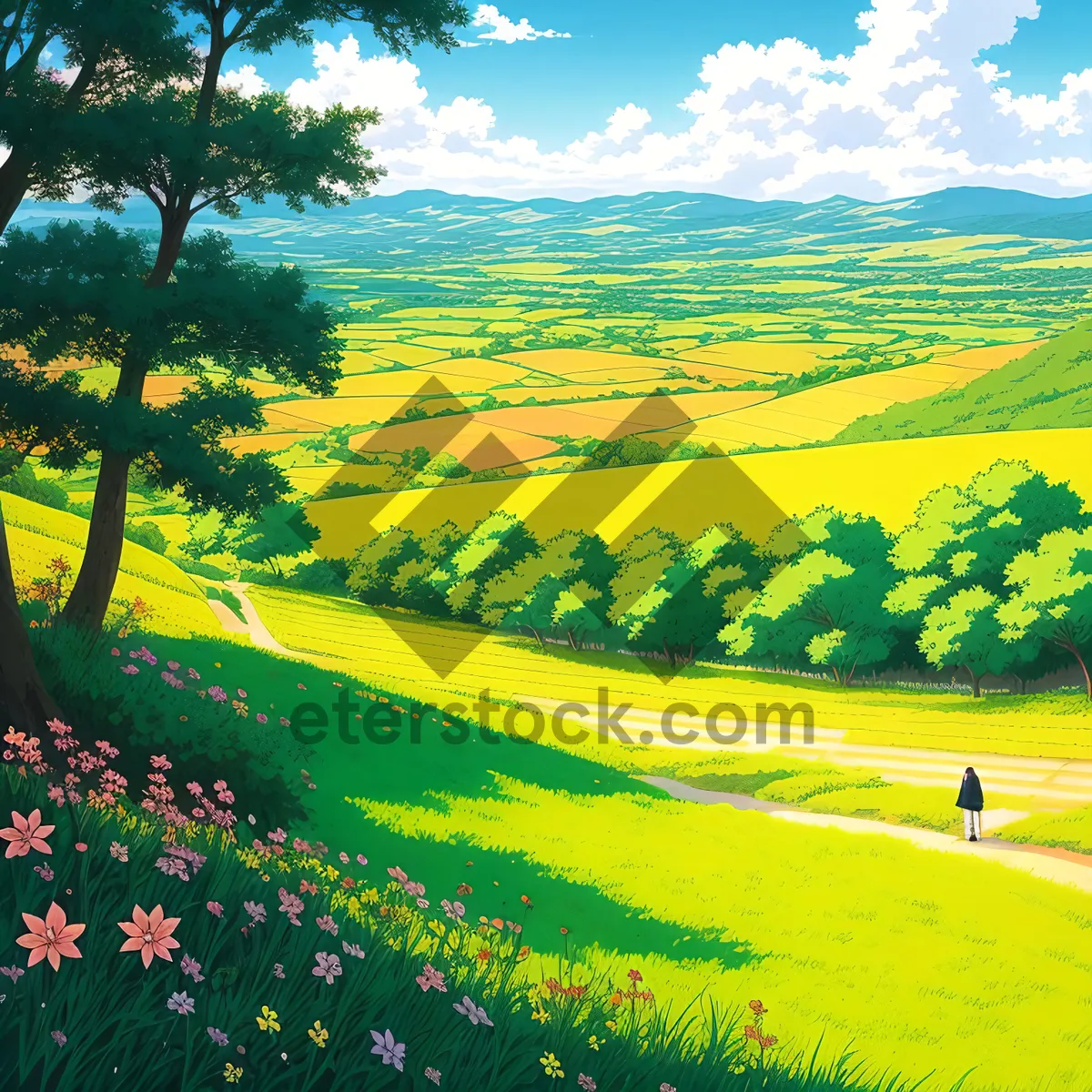 Picture of Vibrant Rapeseed Meadow Beneath Clear Sky