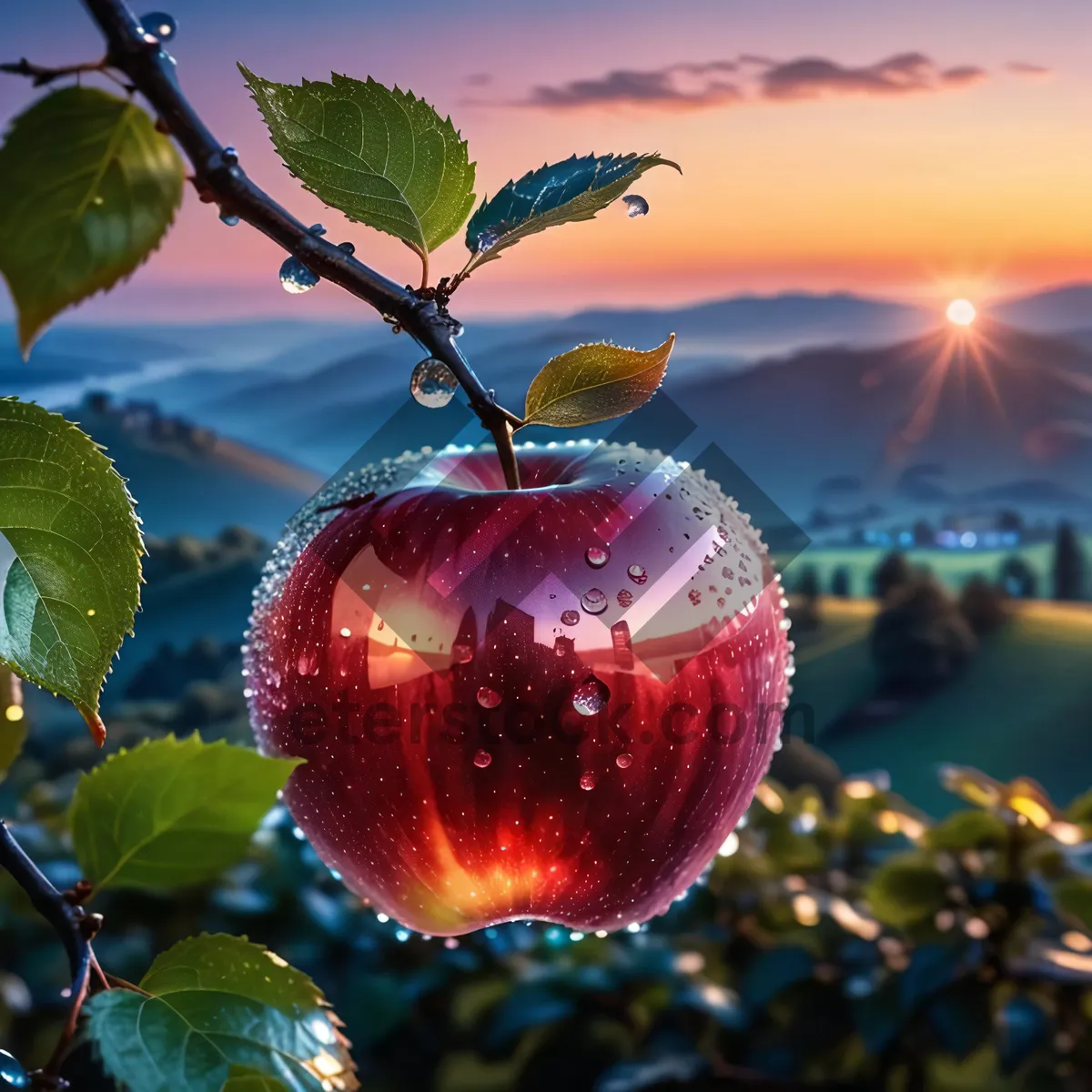 Picture of Vibrant Red Delicious Apple on Festive Winter Display