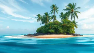 Tropical Paradise Beach with Palm Trees and Waves