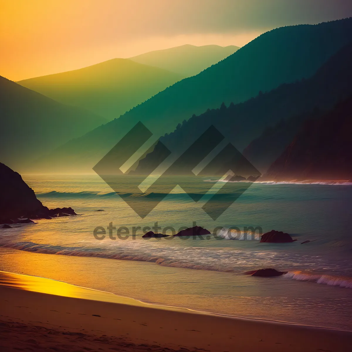 Picture of Golden Sunset Over Tropical Beach