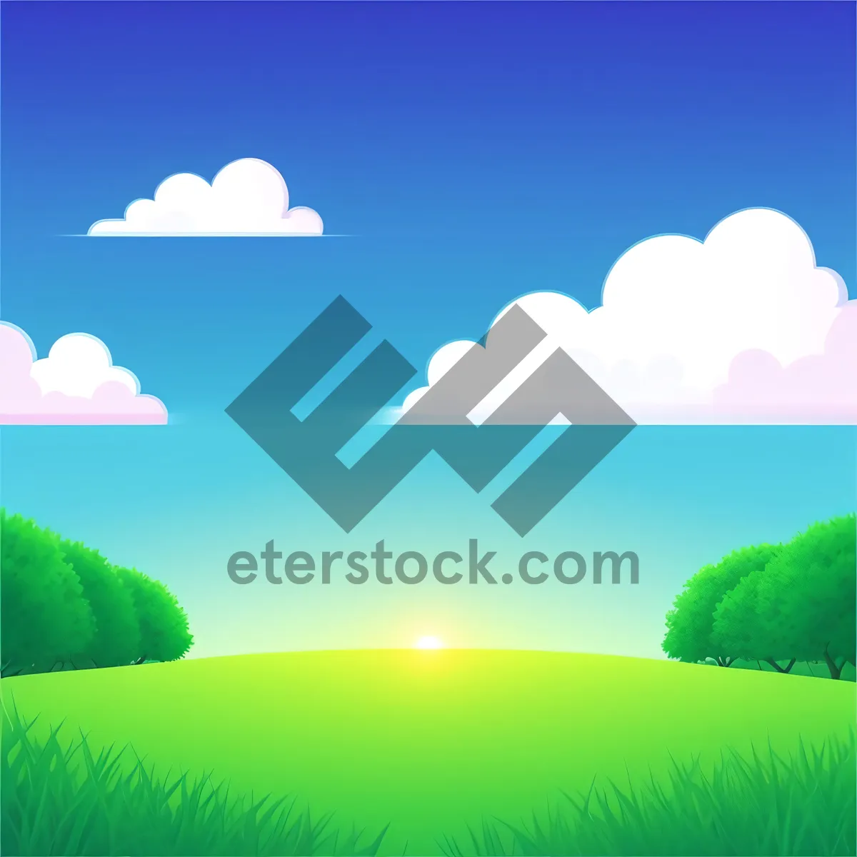 Picture of Serene Summer Skies: A Grassy Landscape Bathed in Sunlight