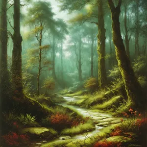 Enchanting Forest Scenery with Sunlit Trees