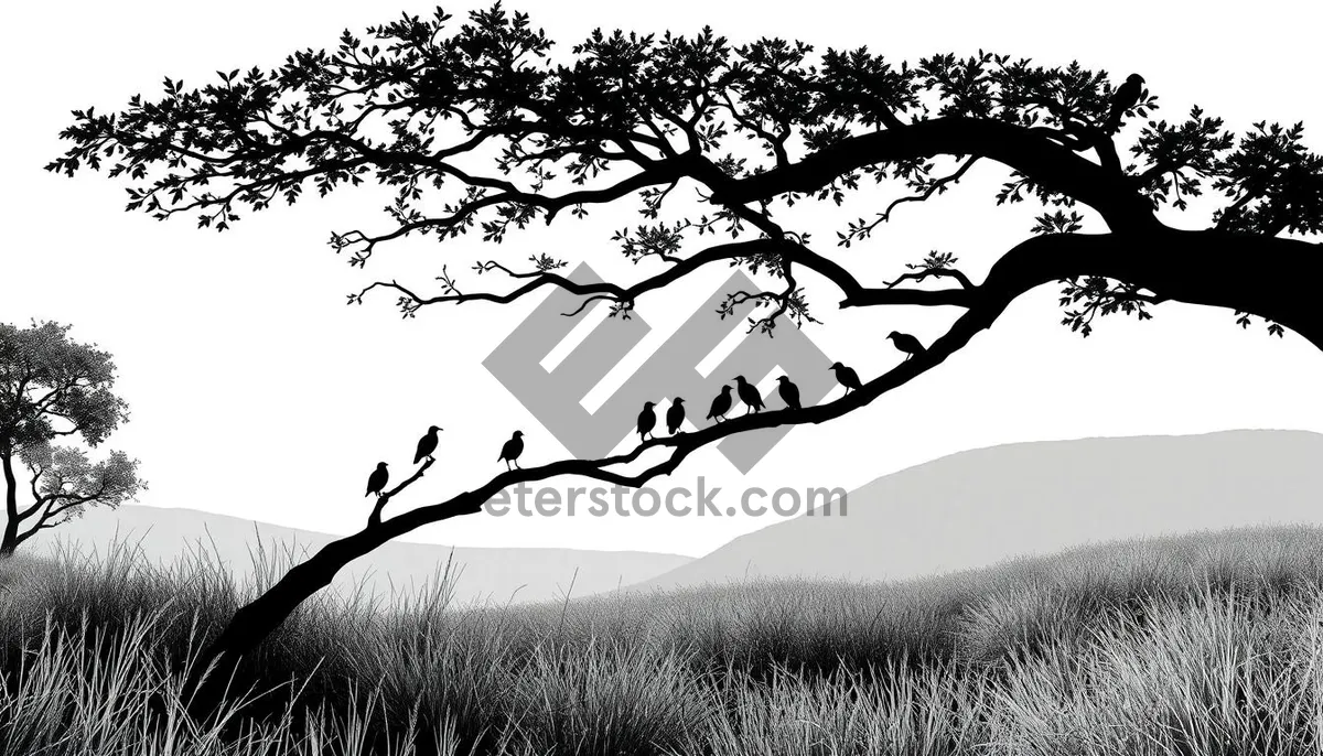 Picture of Silhouette Oak Tree in Savanna Landscape.