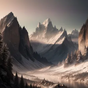 Majestic Mountain Range Embracing Snow-Capped Peaks