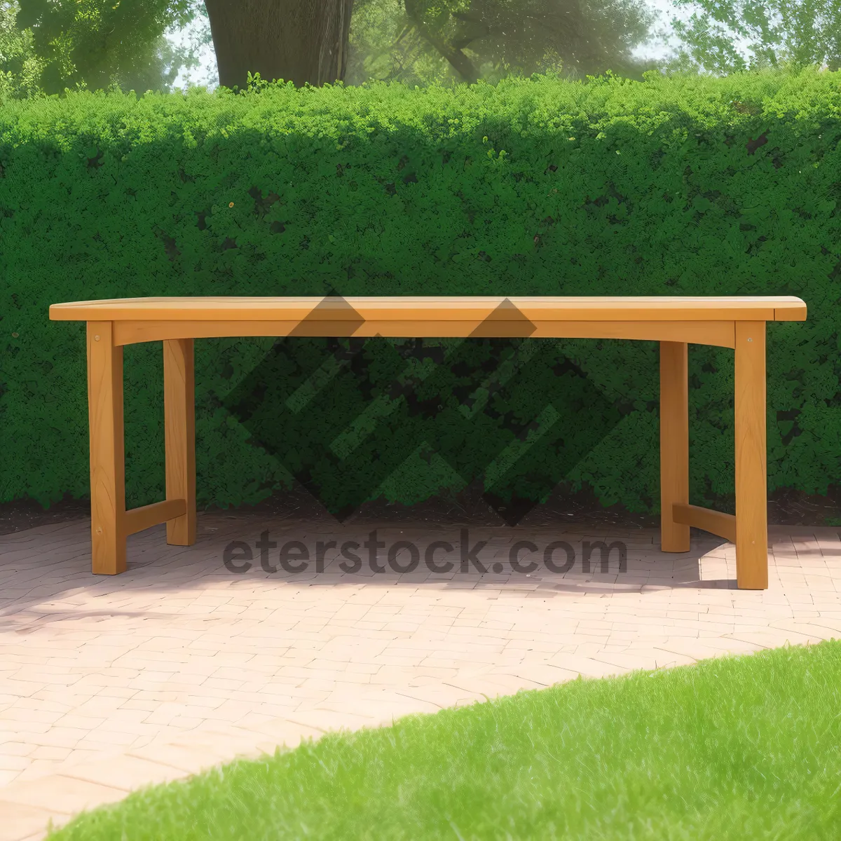 Picture of Wooden Park Bench on Grassy Outdoor Area