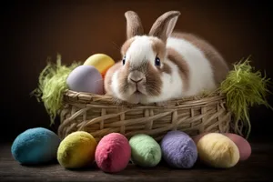 Fluffy Bunny Rabbit in Studio with Pumpkin.