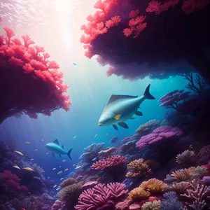 Colorful Coral Reef with Exotic Fish in Sunlit Underwater Ocean