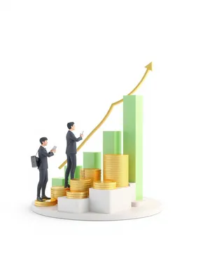 3D business people with finance graph analysis