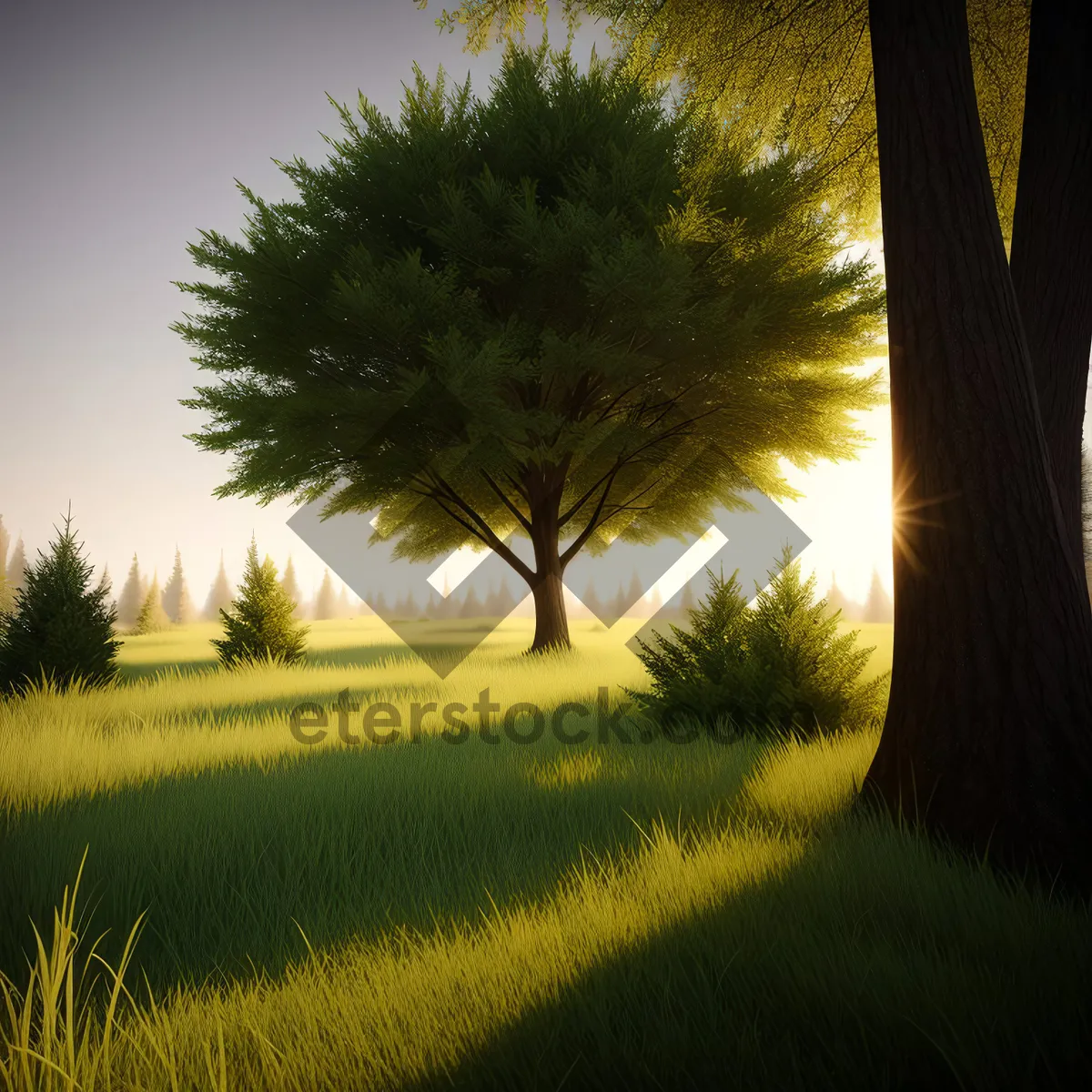 Picture of Golden Horizon: Sunlit Meadow in Rural Countryside