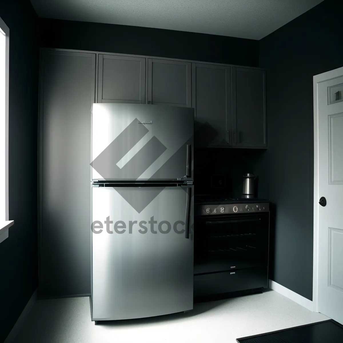 Picture of Modern White Refrigerator in Stylish Kitchen Interior