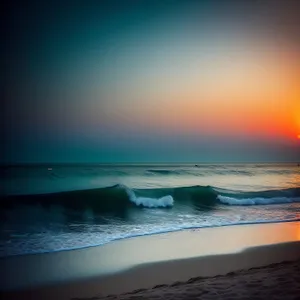 Serenity in Paradise: Golden Horizon over Coastal Waves