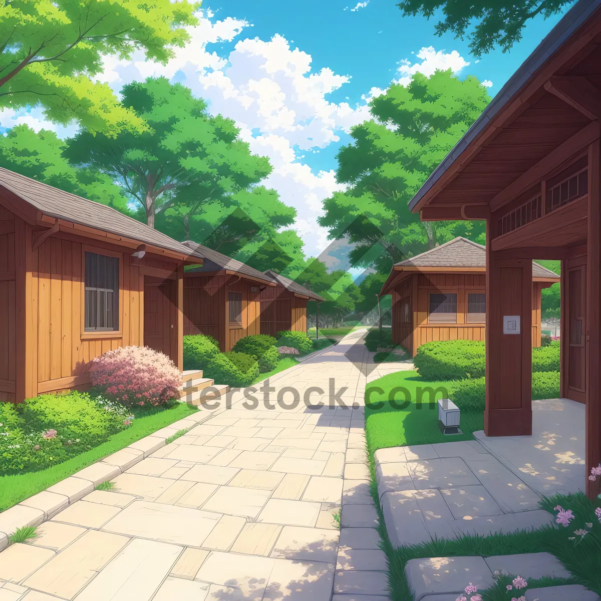 Picture of Modern suburban bungalow with landscaped patio area