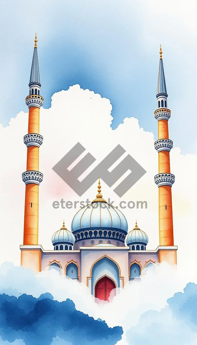 Picture of Historical Turkish Mosque with Tower and Dome.