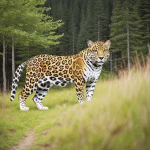 Wild Cat Stalking Through Jungle Grass