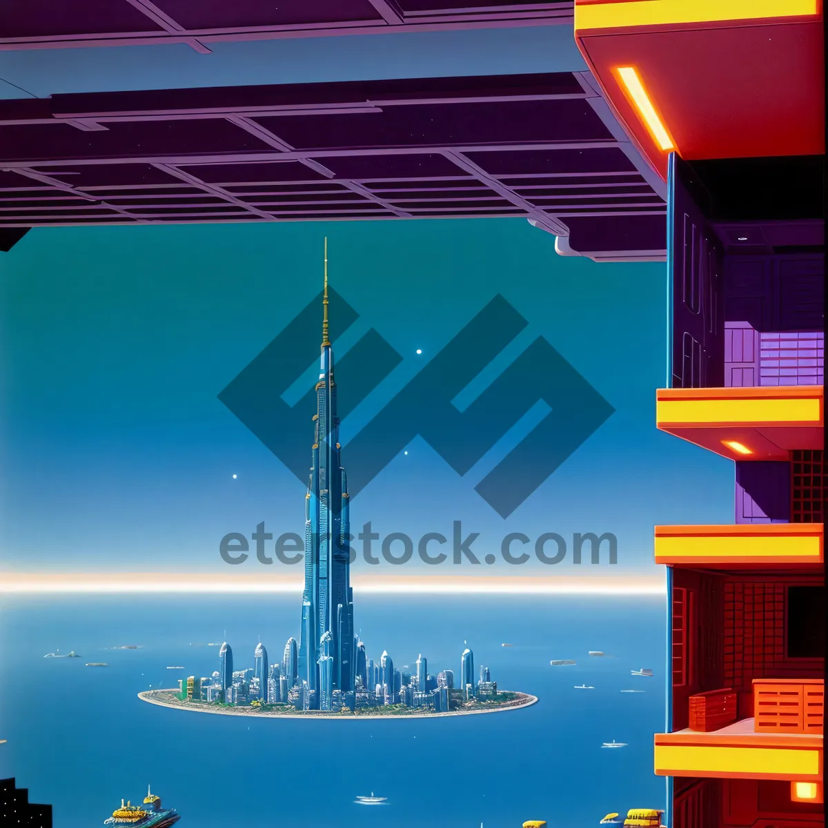 Picture of Night Skyline with Urban Business Tower and City Lights
