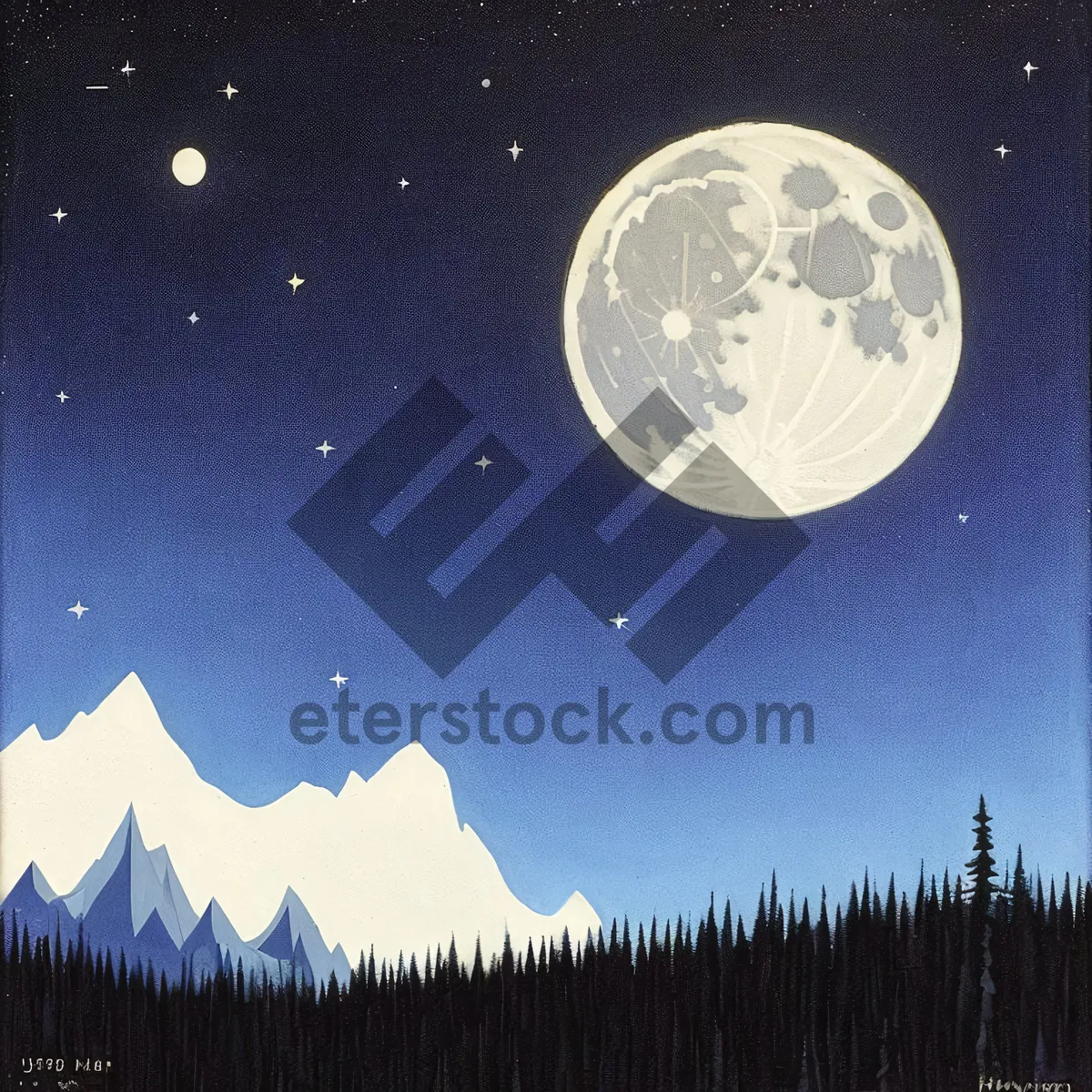 Picture of Snowy Winter Night Sky with Moon and Stars