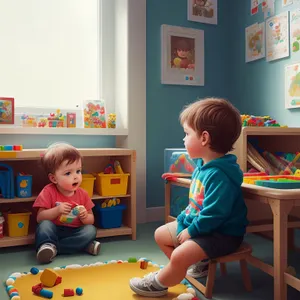 Happy Mother and Son in a Preschool Classroom