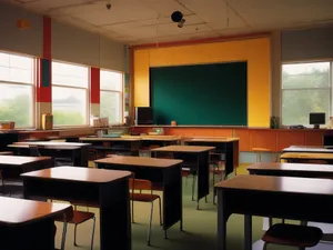 Modern office table with chair and lamp