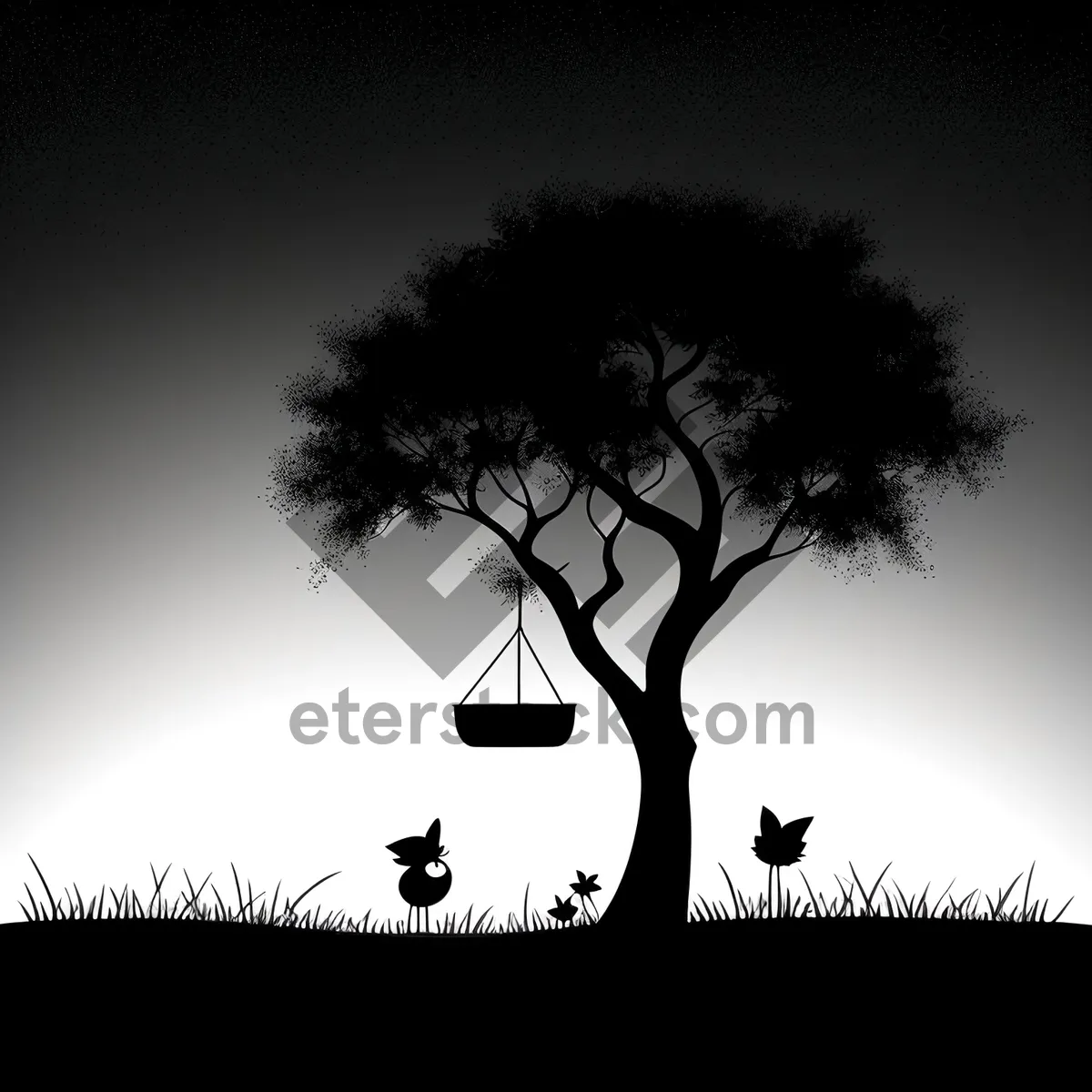 Picture of Summer Oak Silhouette in Forest Landscape