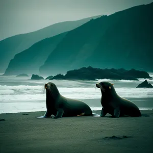 Playful Eared Seal Splashing in Ocean Waves